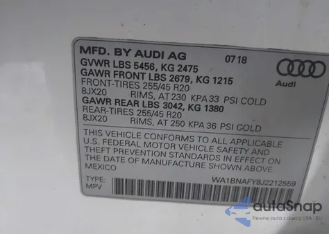 2018 Audi Q5 2.0T Premium/2.0T Tech Premium from USA, damaged, VIN WA1BNAFY8J2212559